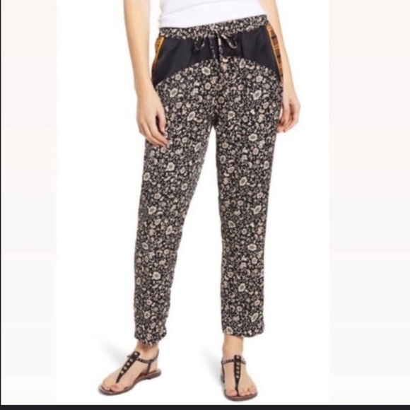Scotch & Soda Palm Cove Striped Floral Tuxedo Silky Pants - Picture 1 of 15